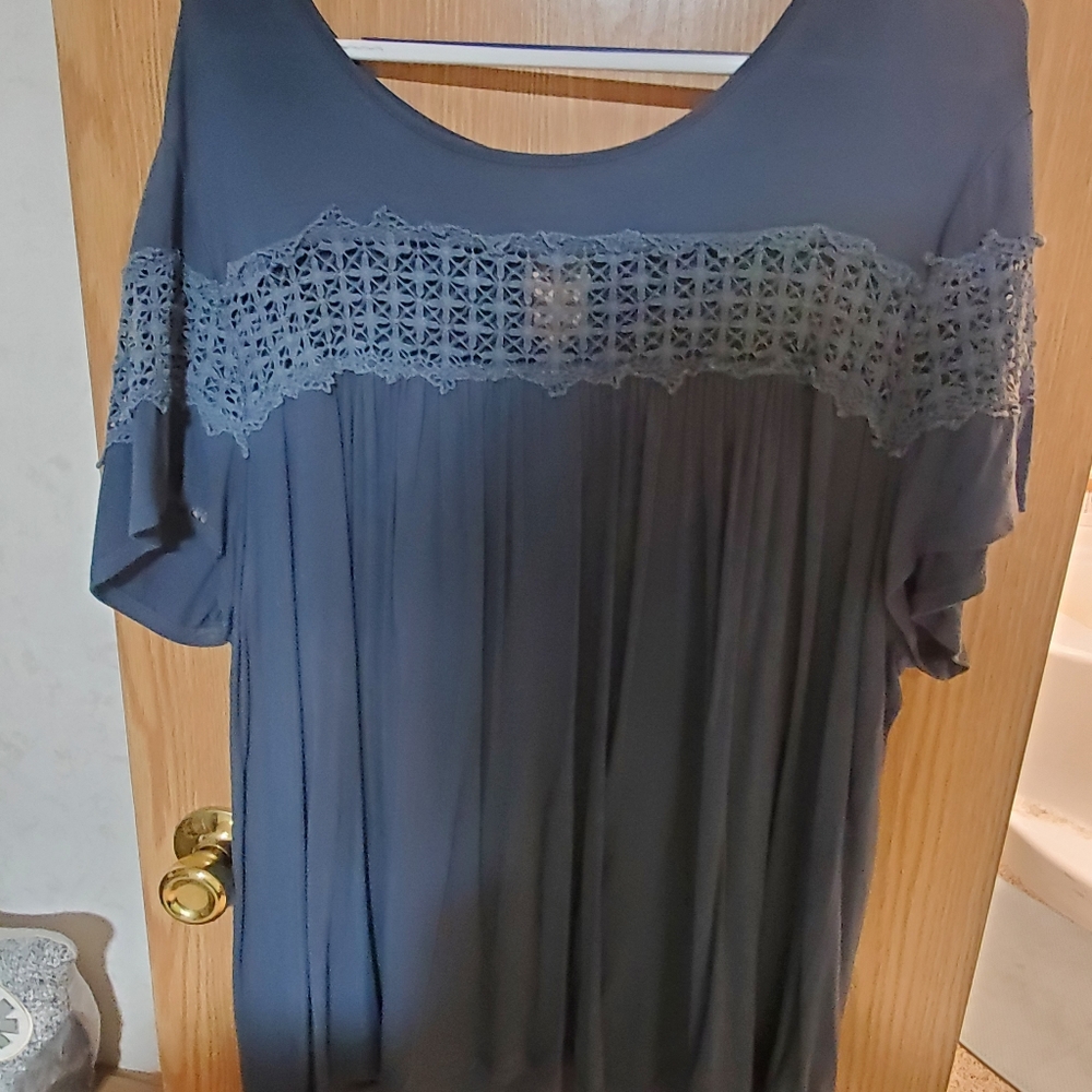 Torrid Blue T-shirt with Crochet Neckline